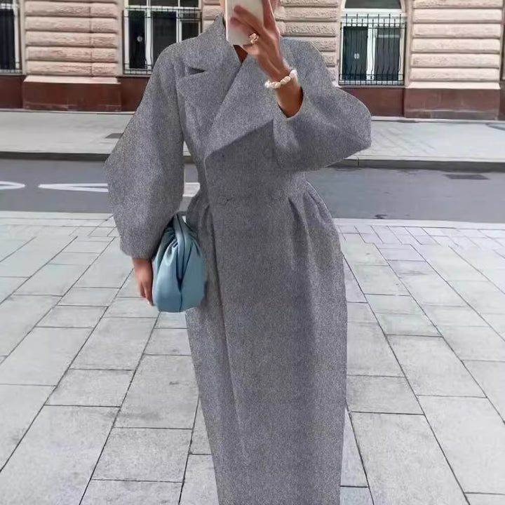 Damen nan taillierter Doppelreihiger Trenchcoat mit weitem Ärmel und hohem Beinschlitz Drune