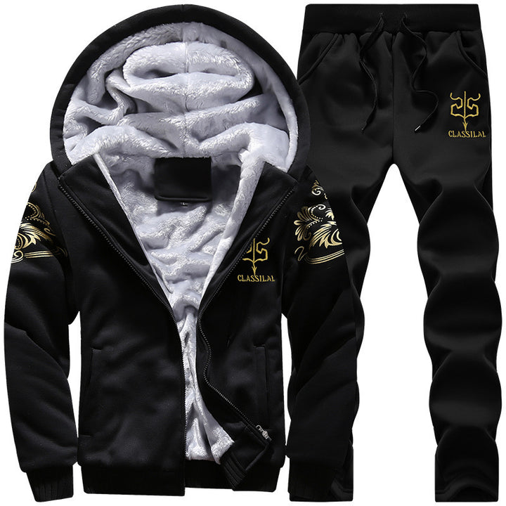 Herren Fleece-gefüttertes Freizeit-Set mit Kapuzenjacke und Thermo-Jogger Drune