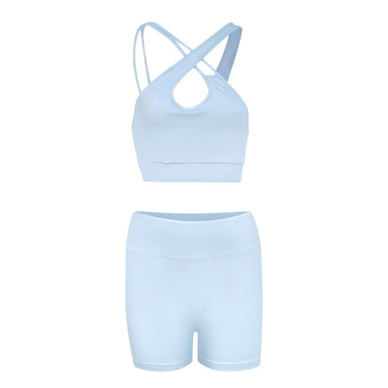 Damen Sportliches Set aus bügelfreiem Stretch-Material mit Racerback-Oberteil und bequemen Shorts Drune