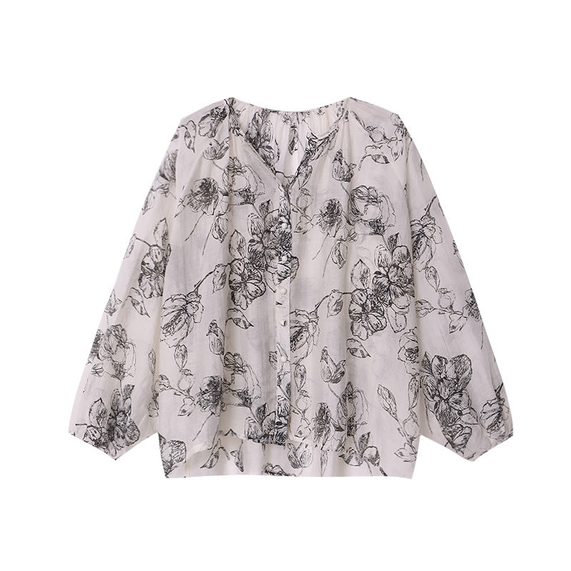 Damen Bluse mit floralem Muster und Knopfdetails Drune