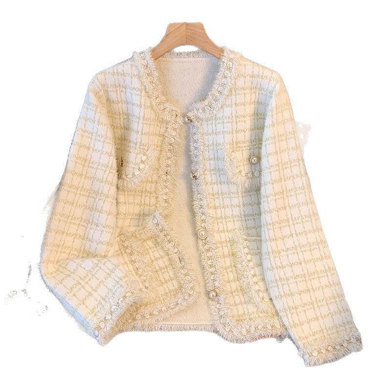 Damen Kuschelige Strickjacke mit dekorativen Perlen und Fransendetails Drune