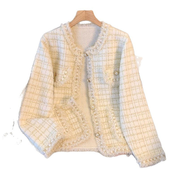 Damen Kuschelige Strickjacke mit dekorativen Perlen und Fransendetails Drune