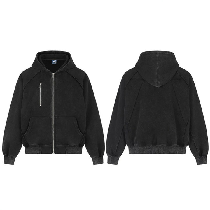 Damen Kapuzen-Zipjacke im Oversize-Suede-Look mit Raglanärmeln und Brust-Reißverschlusstasche Drune