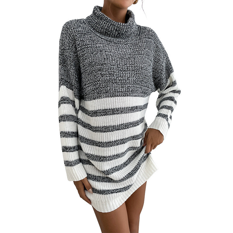 Damen Kurzes Strickkleid im Maritim-Look mit Rollkragen, Rippenbündchen und lässiger Oversize-Silhouette Drune
