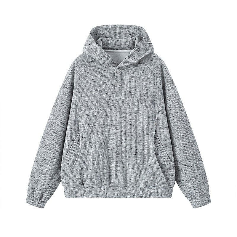 Damen Modischer Kapuzenpullover mit Knopfdetails Drune