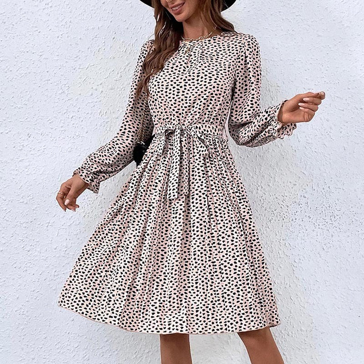 Damen Midi-Kleid mit Taillengürtel und Punkten Drune