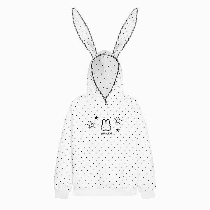 Damen Oversize-Kapuzenpullover mit Hasenohren, gepunktetem Allover und Kängurutasche Drune