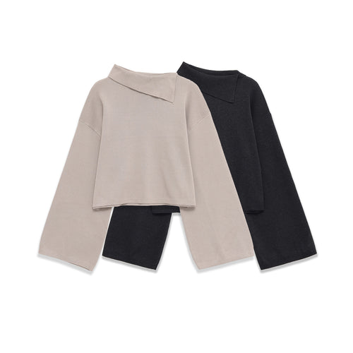 Damen nan oversized kurz geschnittener Pullover mit asymmetrischem Stehkragen und weitem Kimonoärmeln Drune