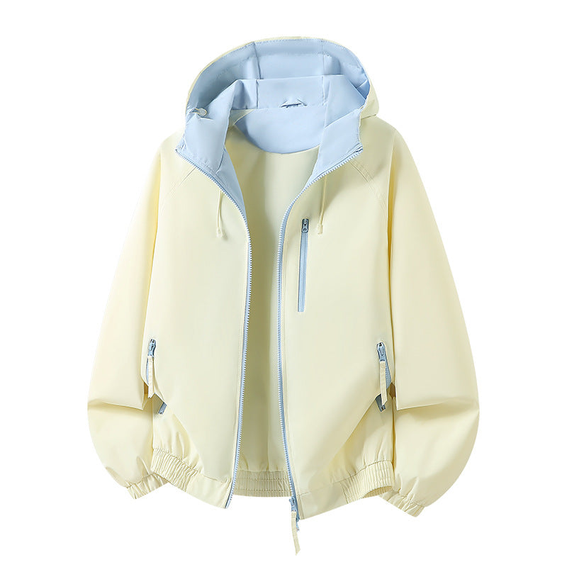 Damen Leichte Kapuzen‑Shelljacke im Urban‑Look mit kontrastfarbenem Futter, Reißverschlusstaschen und elastischem Bund Drune