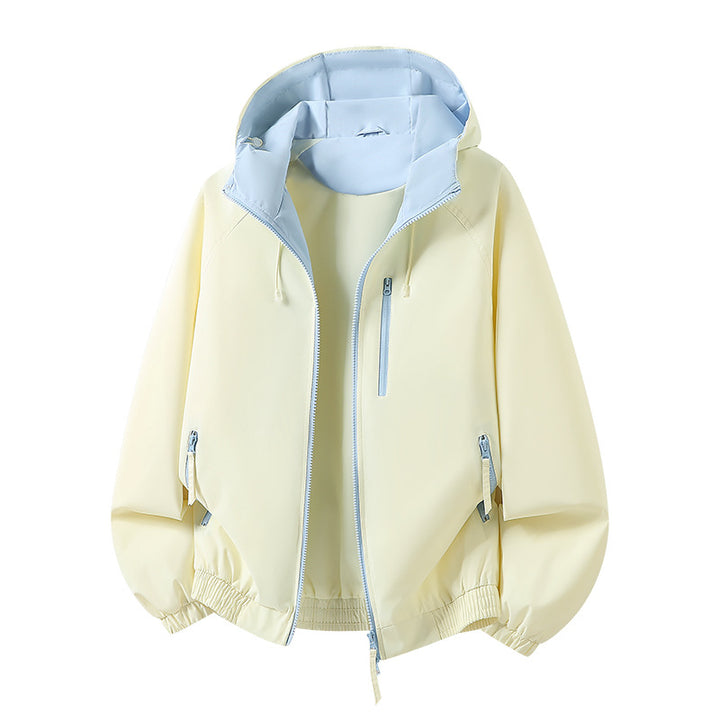 Damen Leichte Kapuzen‑Shelljacke im Urban‑Look mit kontrastfarbenem Futter, Reißverschlusstaschen und elastischem Bund Drune
