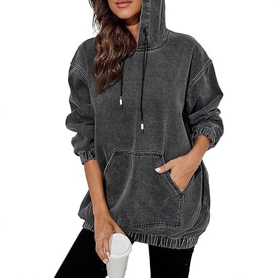 Damen Oversized Kapuzenpullover im Denim‑Look mit Kängurutasche Drune
