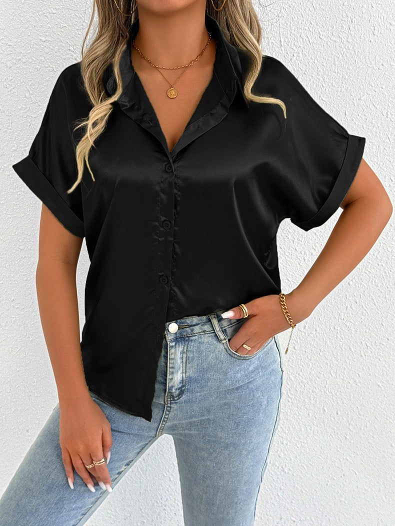 Damen Satinbluse mit lässigem Schnitt und elegantem Kragen Drune