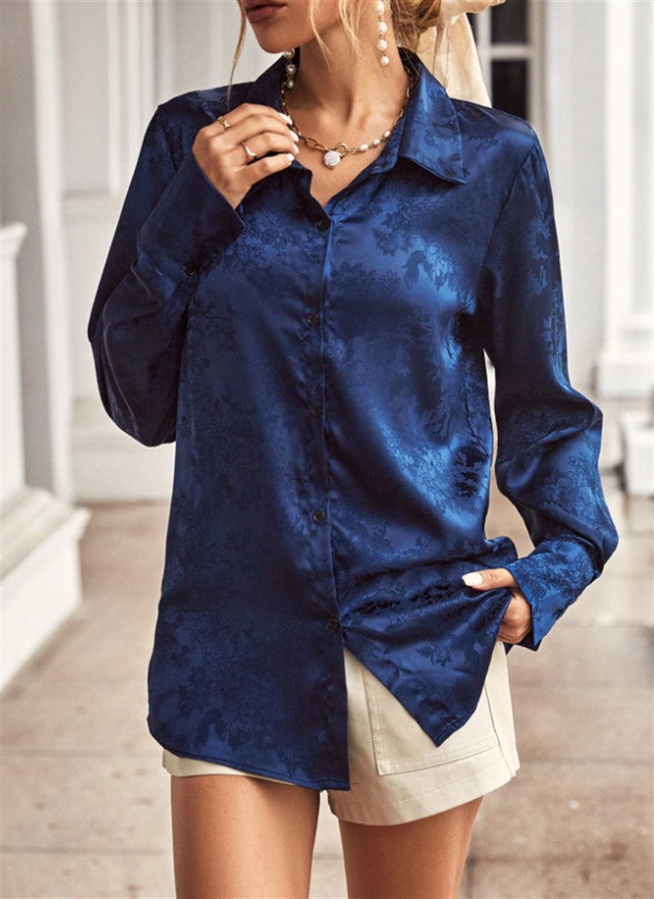 Damen elegante Seidenbluse mit floralem Muster und dezenten Glanz Drune