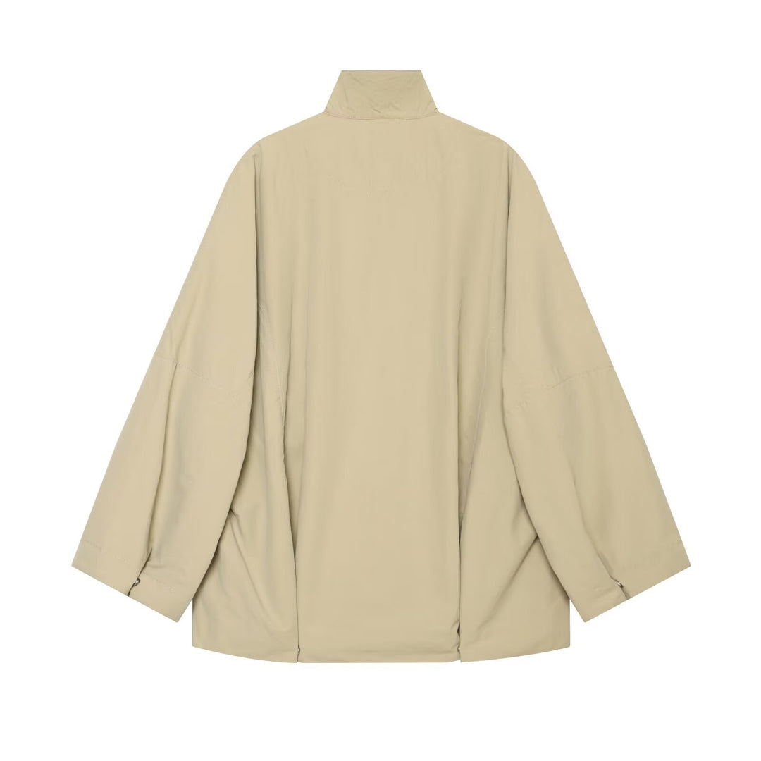 Damen Oversize Regenponcho‑Mantel mit Stehkragen und Druckknopfleiste Drune