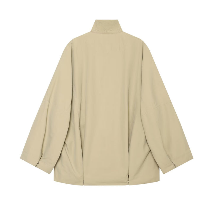 Damen Oversize Regenponcho‑Mantel mit Stehkragen und Druckknopfleiste Drune