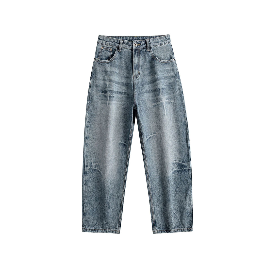 Damen Relaxed Straight taillenhohe Denim-Jeans mit Used‑Effekt und weitem Bein Drune