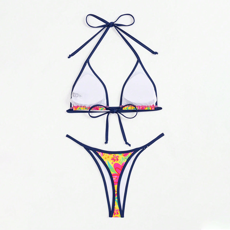 Damen Triangel-Bikini mit buntem floralem Design und verstellbaren Bindebändern Drune