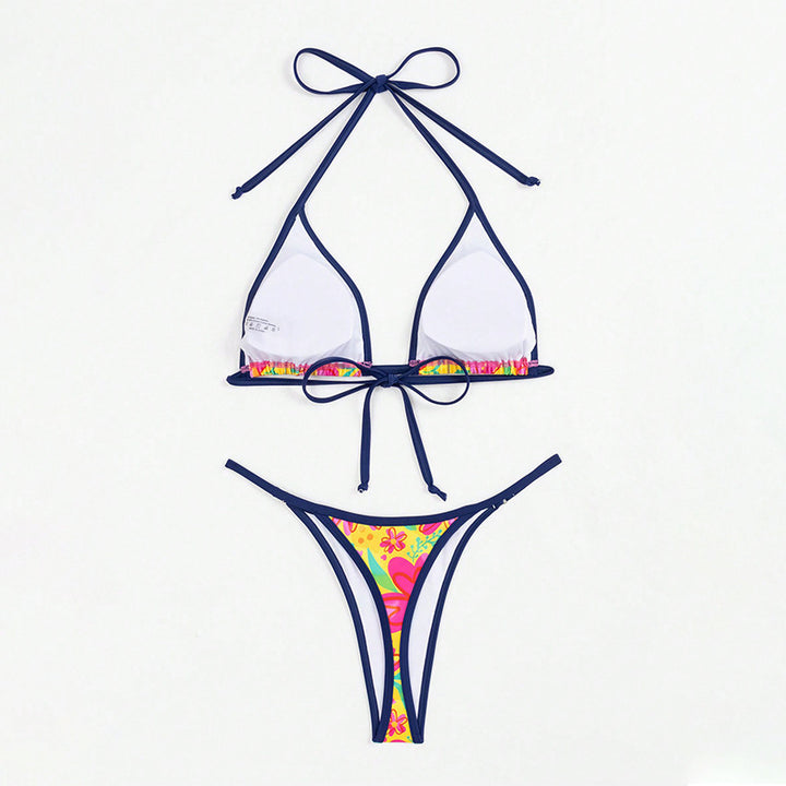 Damen Triangel-Bikini mit buntem floralem Design und verstellbaren Bindebändern Drune