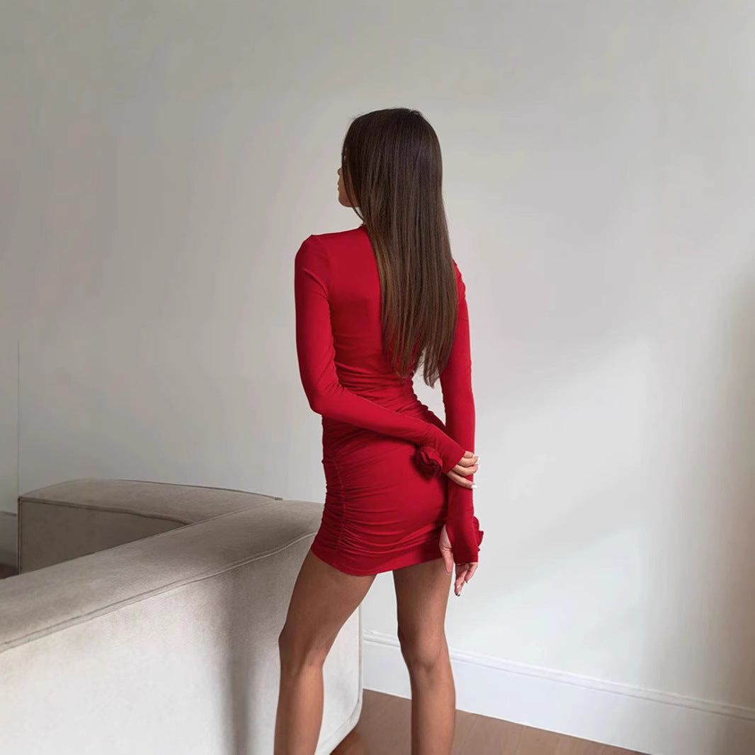 Damen Kurzärmeliges Kleid mit Raffung und dekorativen Ärmeln Drune