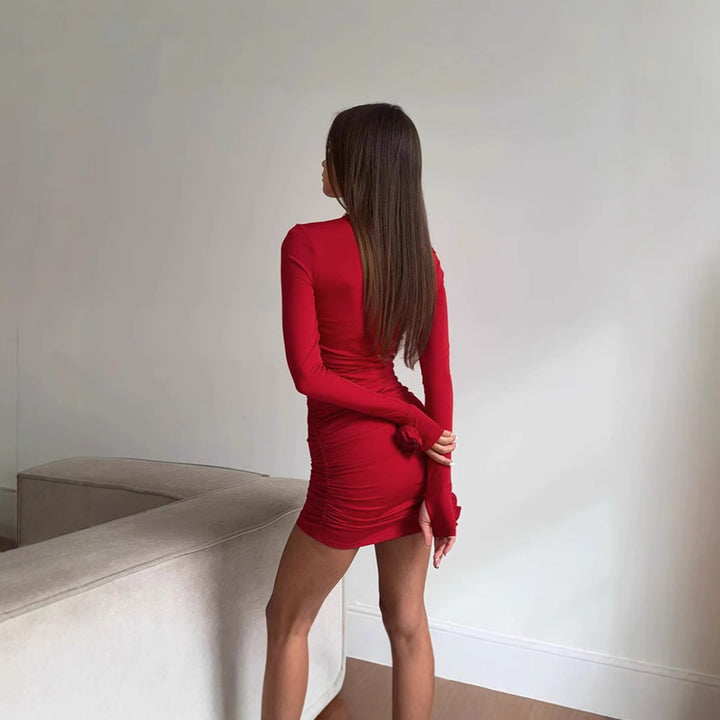 Damen Kurzärmeliges Kleid mit Raffung und dekorativen Ärmeln Drune