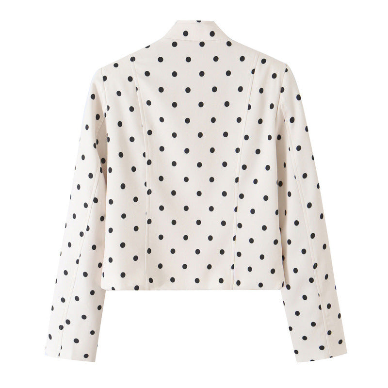 Damen Gepunktete Cropped-Blazerjacke mit Stehkragen und taillierter Passform Drune