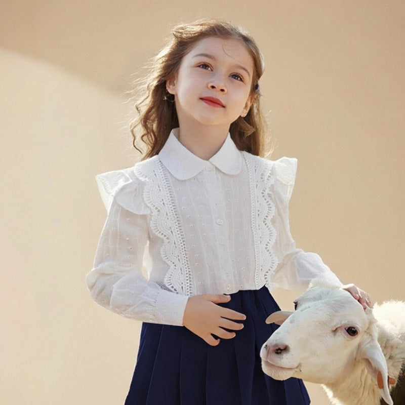 Mädchen Bluse mit romantischen Rüschen und Spitzenverzierungen Drune