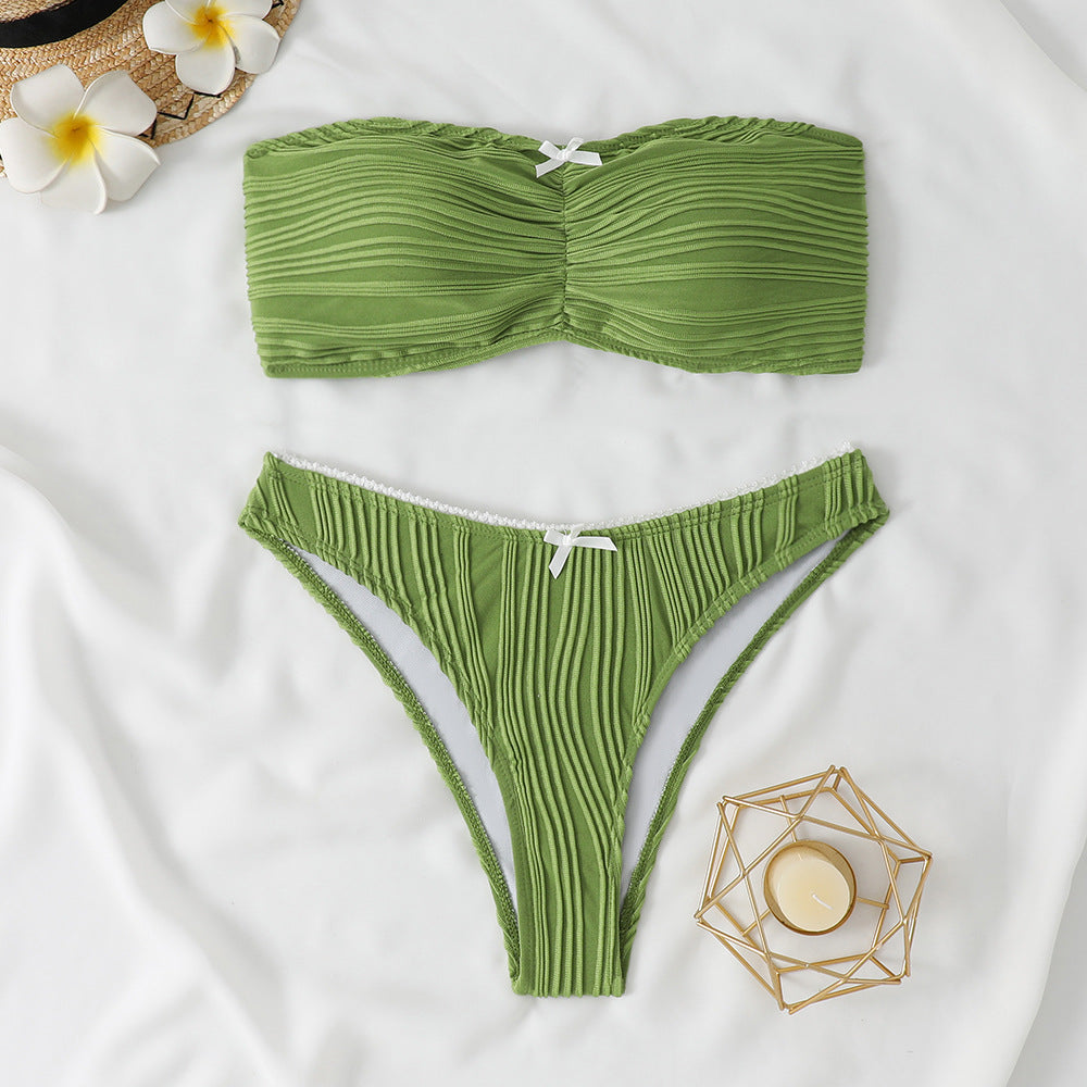 Damen Bandeau Bikini mit dekorativen Rüschen Drune
