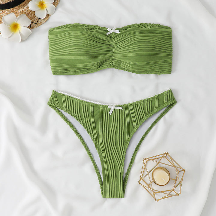 Damen Bandeau Bikini mit dekorativen Rüschen Drune