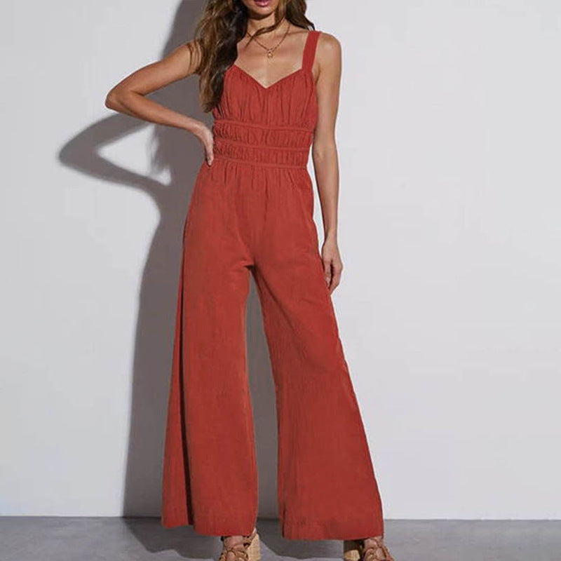 Damen eleganter Jumpsuit mit weitem Bein und verstellbaren Trägern Drune