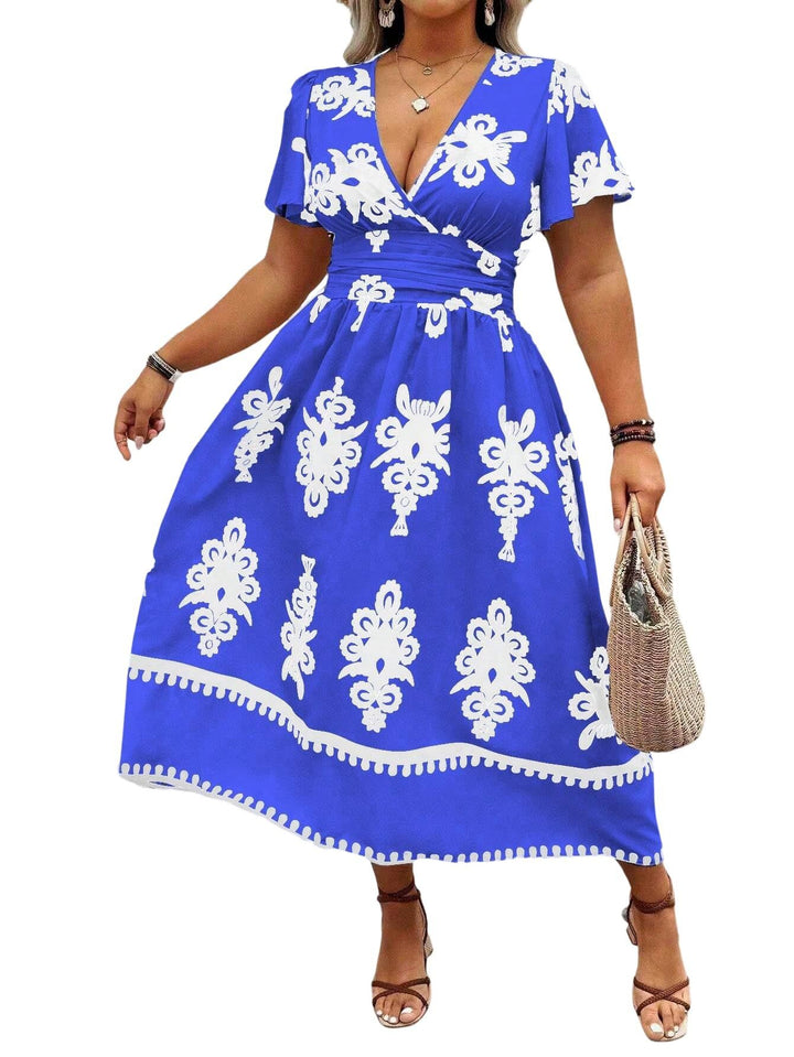 Damen Wickel-Midikleid mit taillierter Drapierung und dekorativem Bordürenprint Drune