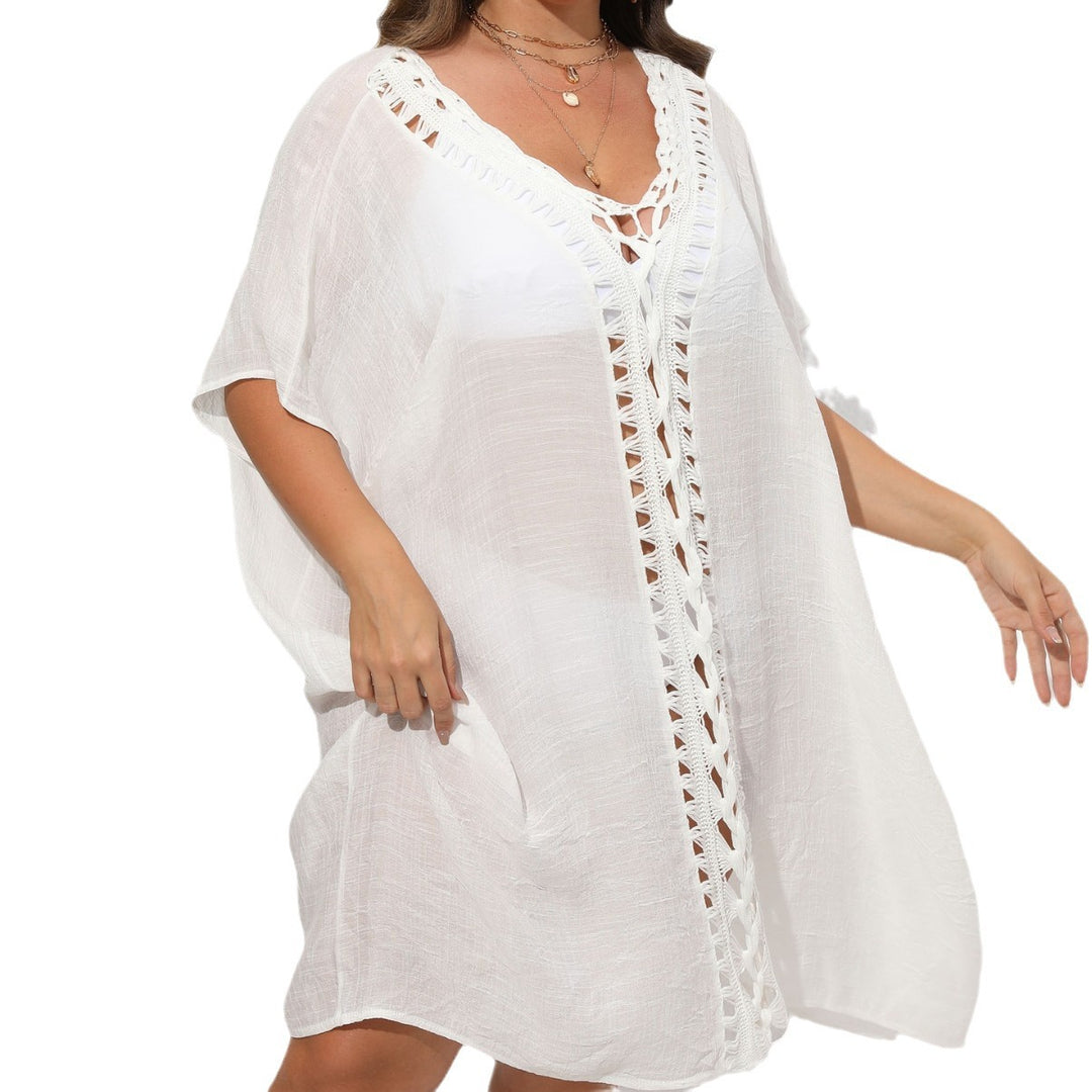 Damen Luftiger Strandkimono mit dekorativer Häkelspitze Drune