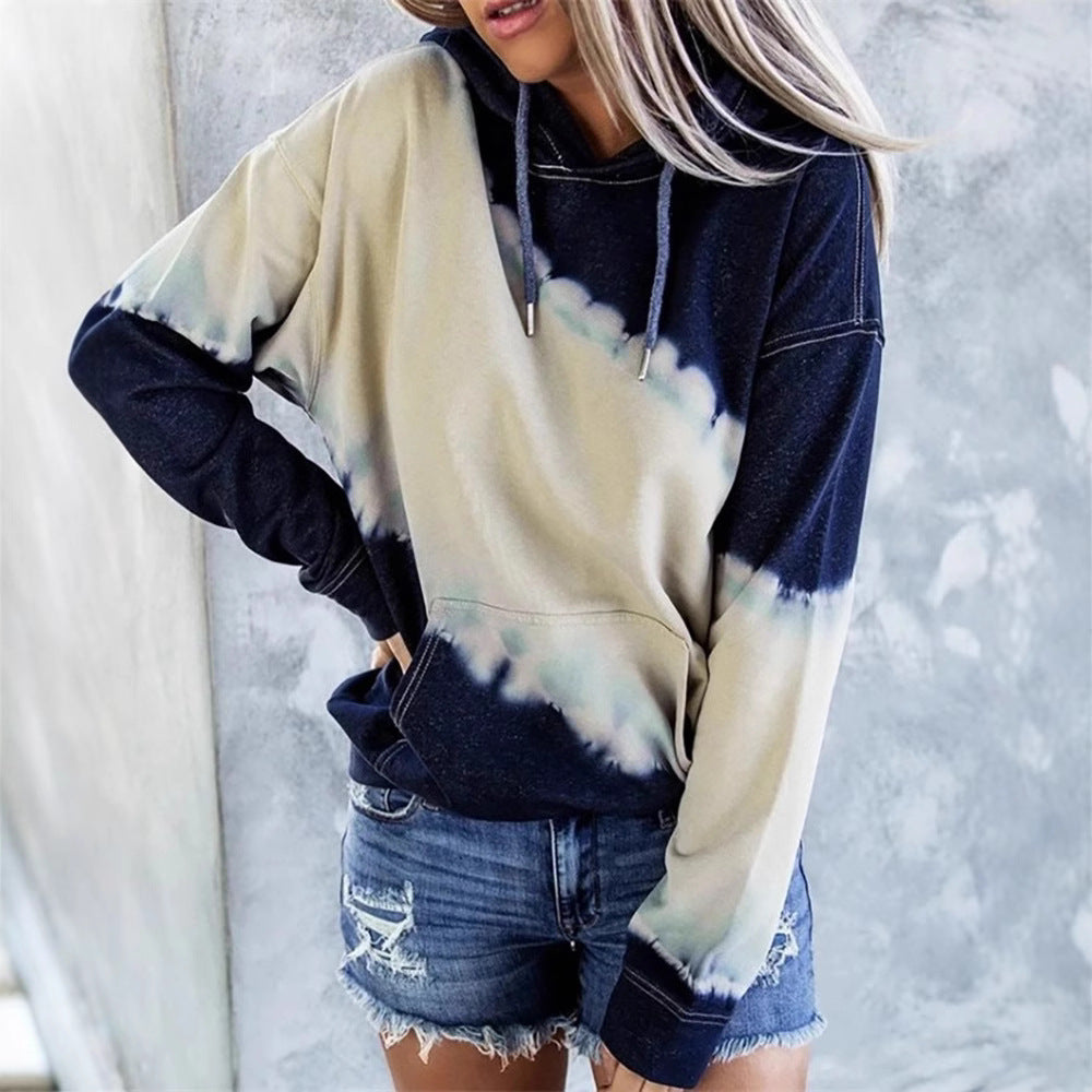 Damen lockerer Hoodie mit tieferem Kragen und einzigartigem Batikdesign Drune