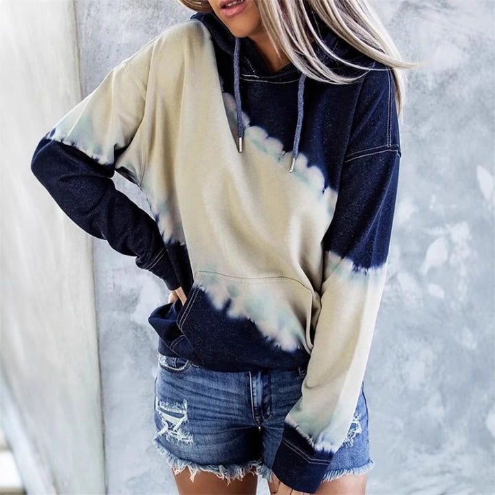 Damen lockerer Hoodie mit tieferem Kragen und einzigartigem Batikdesign Drune