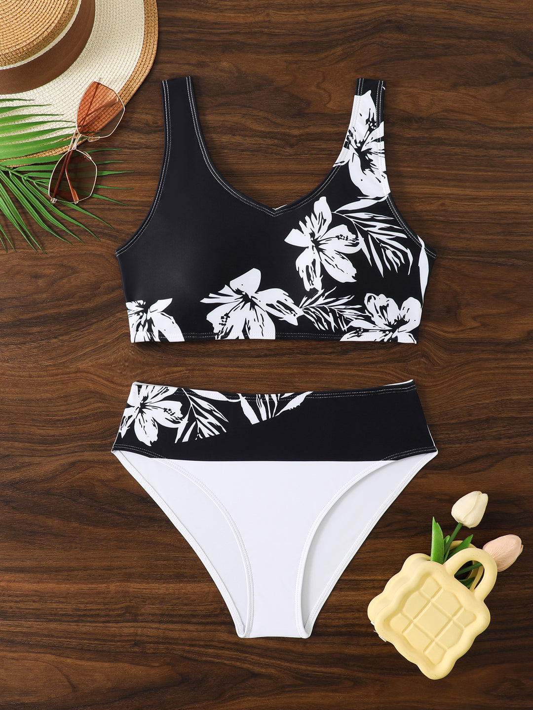Damen Sportlicher Bikini mit floralem Design Drune