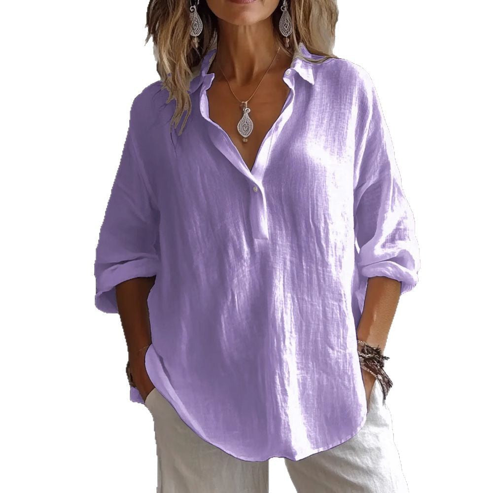 Damen Lockeres Knopf-Bluse Hemd Drune