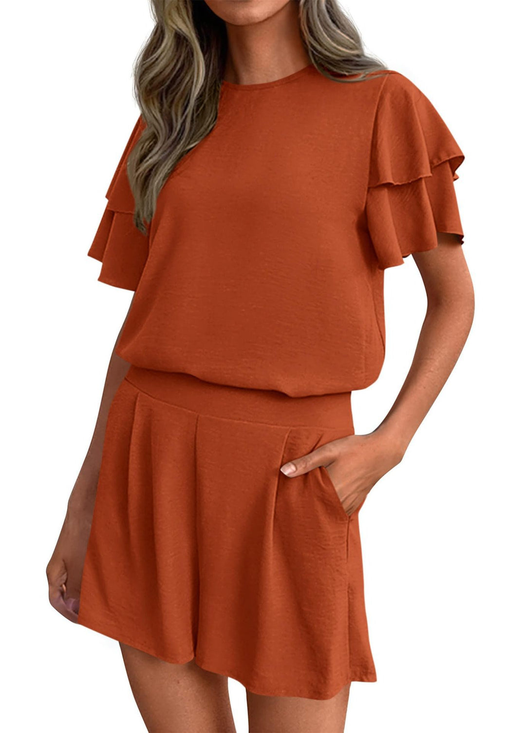 Damen Verspieltes Jumpsuit mit Rüschendetails und seitlichen Taschen Drune