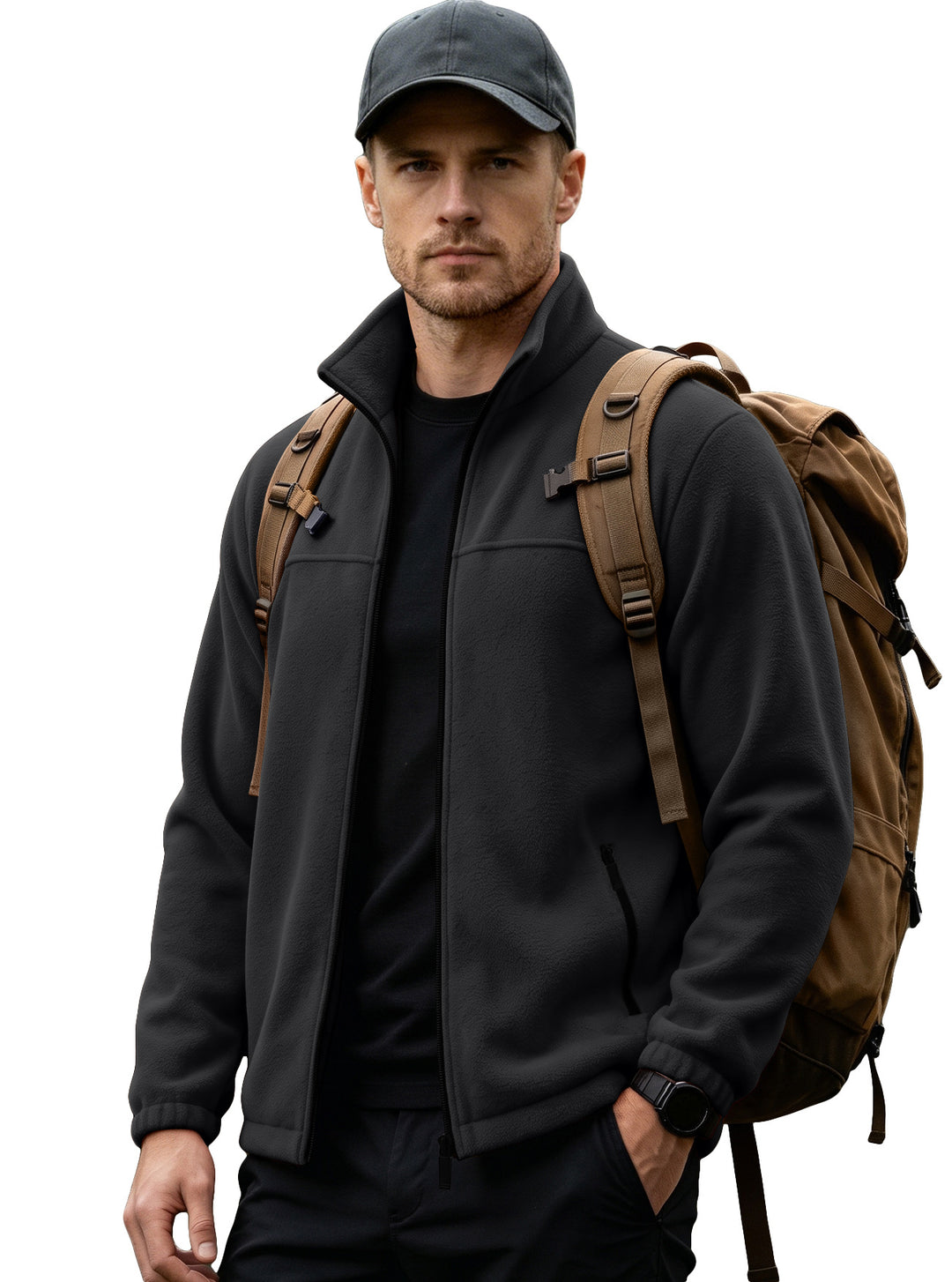 Herren Leichte Outdoor-Fleecejacke mit Stehkragen und Reißverschlusstaschen Drune