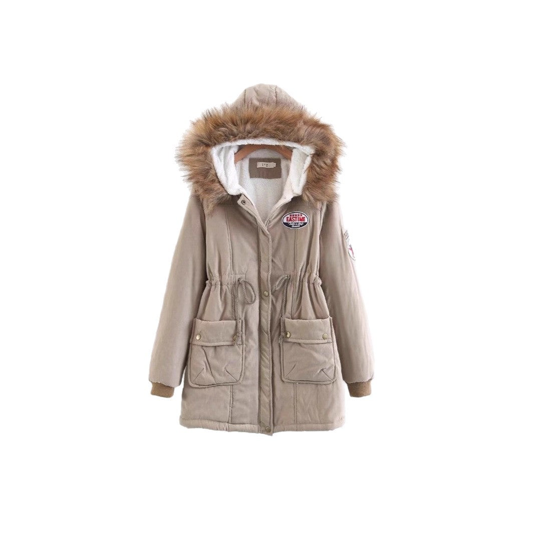 Damen Langer Utility-Parka mit Teddyfutter, Kapuze mit Kunstfell und Kordelzug Drune
