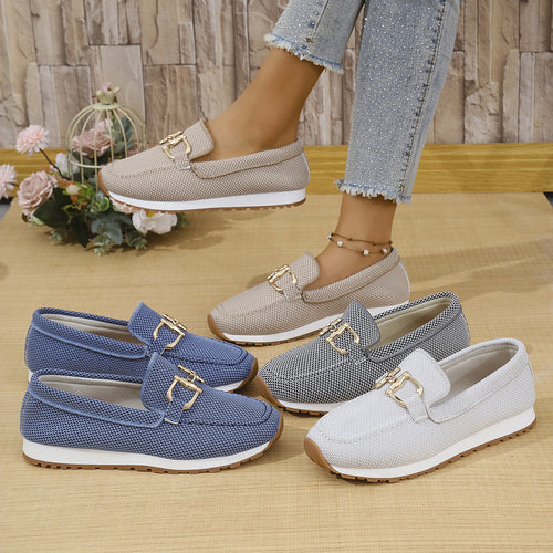 Damen  elegante Slipper Loafer mit gepolsterter Innensohle und dekorativer Metallapplikation Drune