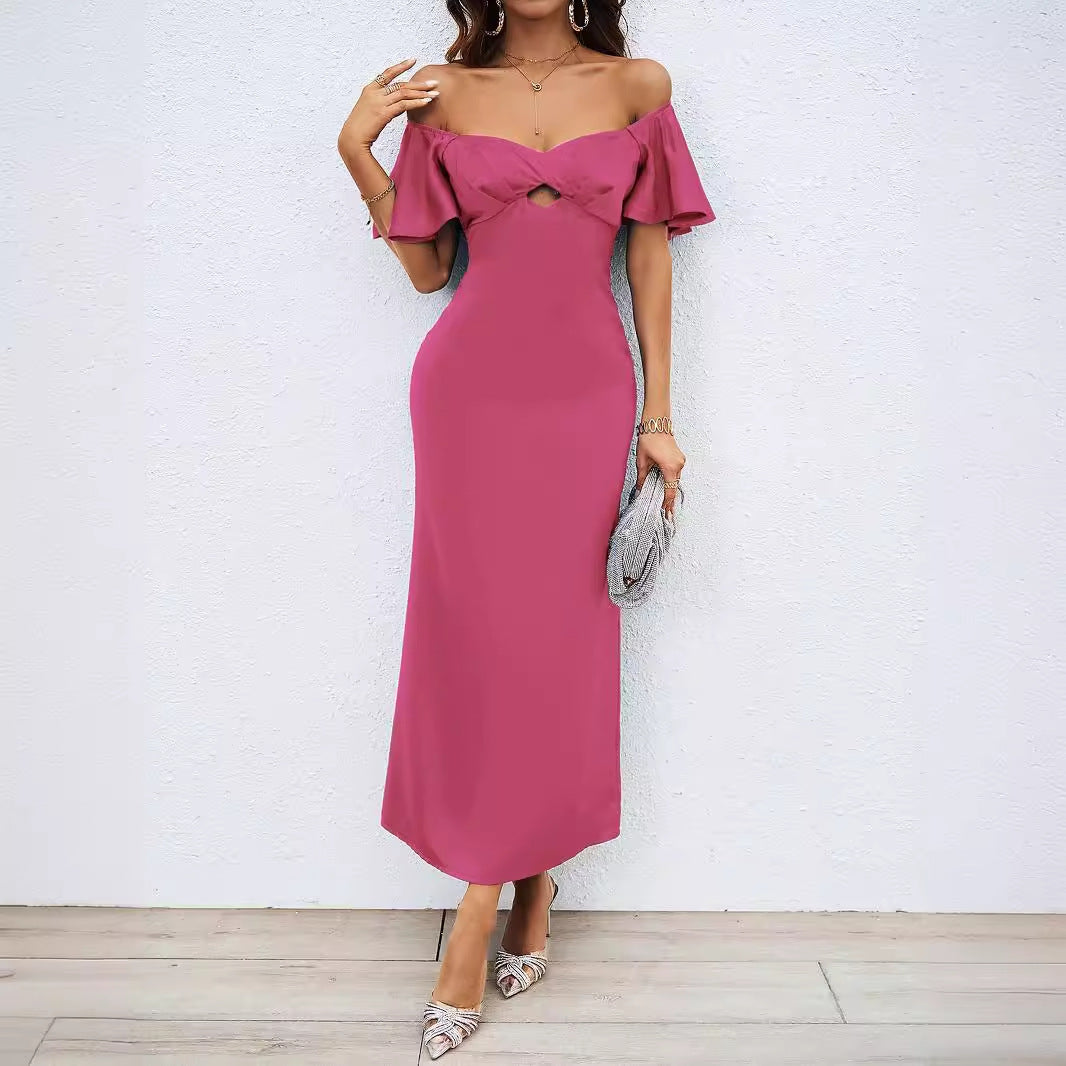 Damen Maxikleid mit schulterfreiem Design und eleganten Rüschendetails Drune