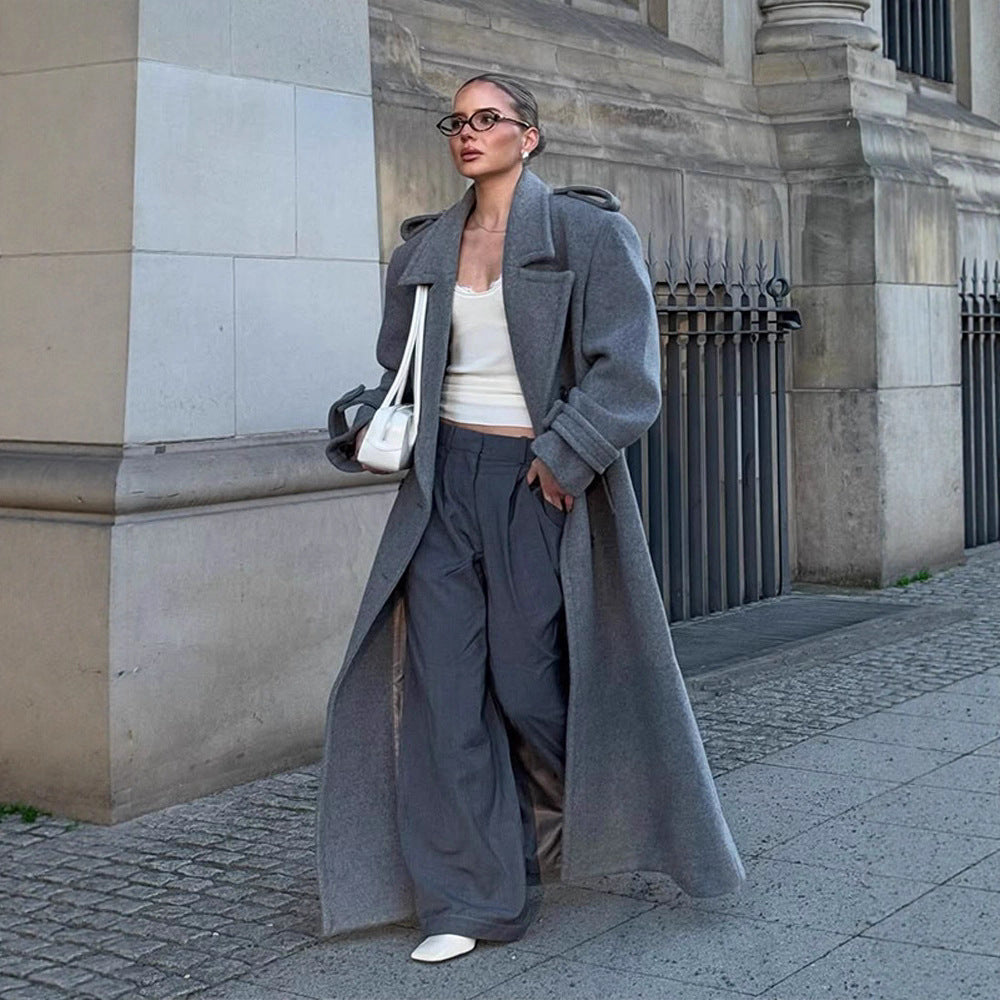Damen Oversized Wollmantel mit dekorativen Knopfdetails Drune
