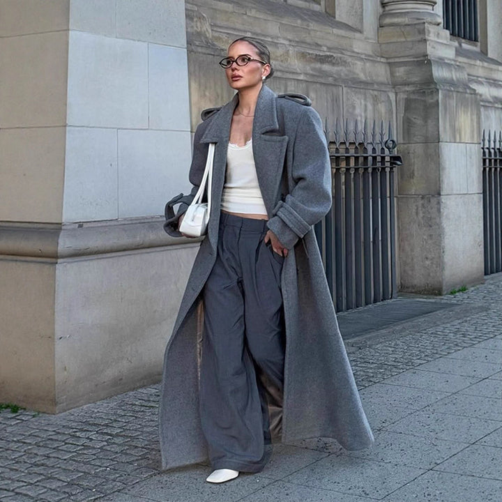 Damen Oversized Wollmantel mit dekorativen Knopfdetails Drune