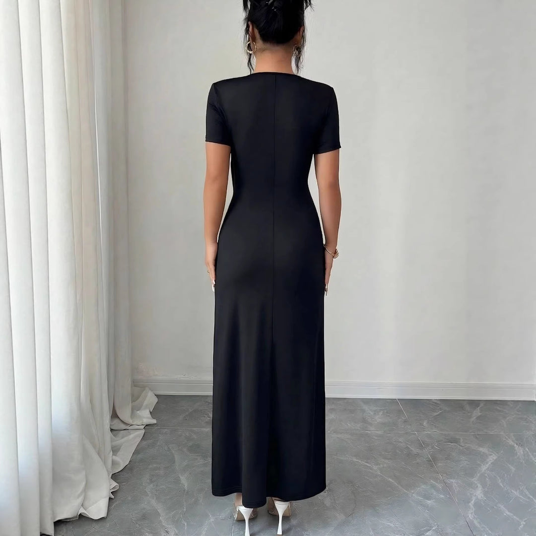 Damen nan figurbetontes Wickel-Midikleid mit V-Ausschnitt, Taillenring und hohem Beinschlitz Drune