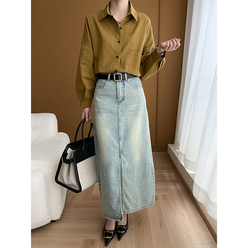 Damen Maxirock aus hochwertigem Denim mit lässigem Schnitt und seitlichem Schlitz Drune