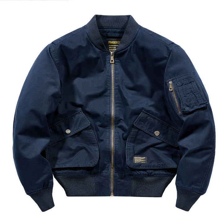 Herren  schwere Baumwoll-Twill Utility Bomberjacke mit schrägen Druckknopf-Taschen und Reißverschluss-Ärmeltasche Drune