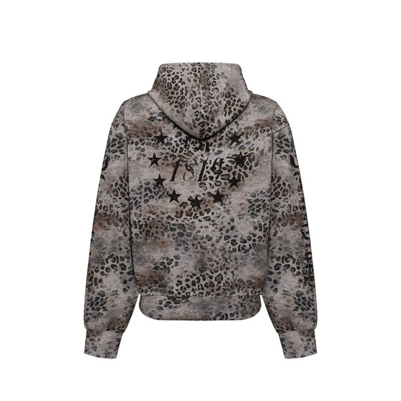Damen Kapuzen-Sweatjacke mit durchgehendem Reißverschluss und Allover-Leopardenprint Drune