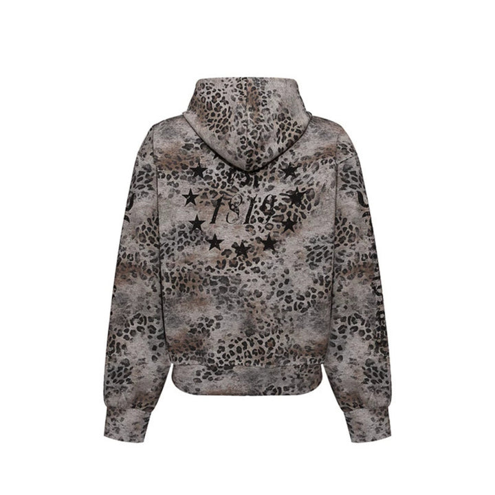 Damen Kapuzen-Sweatjacke mit durchgehendem Reißverschluss und Allover-Leopardenprint Drune