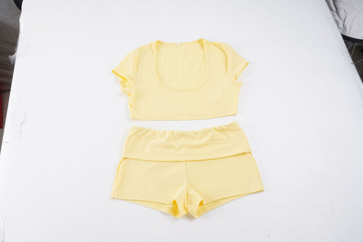 Damen komfortables Zweiteiliges Sport-Set mit Crop-Top und Shorts Drune
