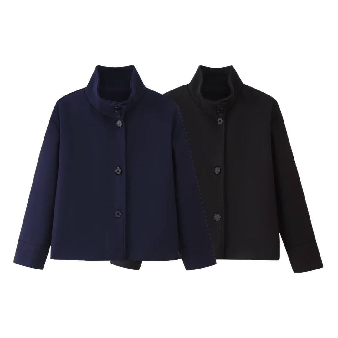 Damen Klassische Kurzjacke mit hohem Kragen und eleganten Knöpfen Drune