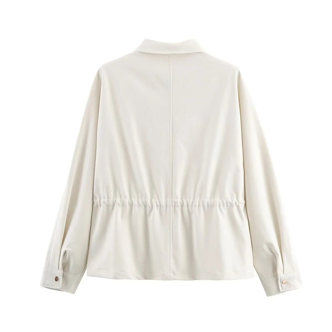 Damen nan leichte Hemdjacke mit Tunnelzug-Taille, durchgehendem Reißverschluss und aufgesetzten Brusttaschen Drune